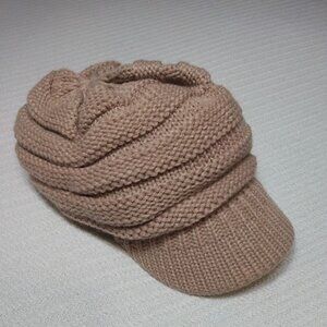 C.C. Exclusive Soft Knit Winter Newsboy Hat Tan/Brown Stretchy Beanie Mod Retro